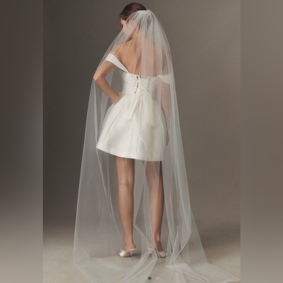 BHLDN Clean Chapel Length Single Layer Tulle Veil - Ivory main image 6